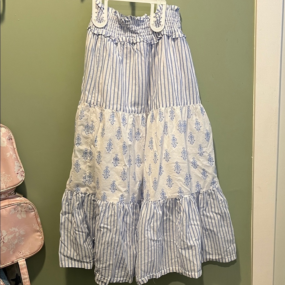 Blue and White Striped girls long skirt. Fully lined with matching top